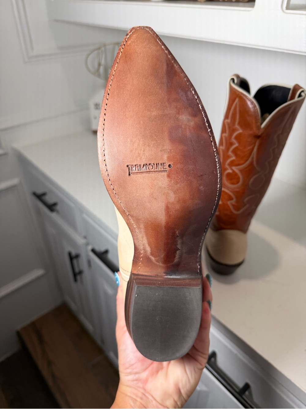 Two-Tone Brown and Cream Women's Western Heeled Boots - Picture 9 of 12